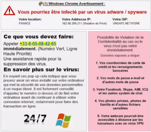 faux message de virus par Ordysouris, dépannage informatique à la Roche sur Yon, Vendée
